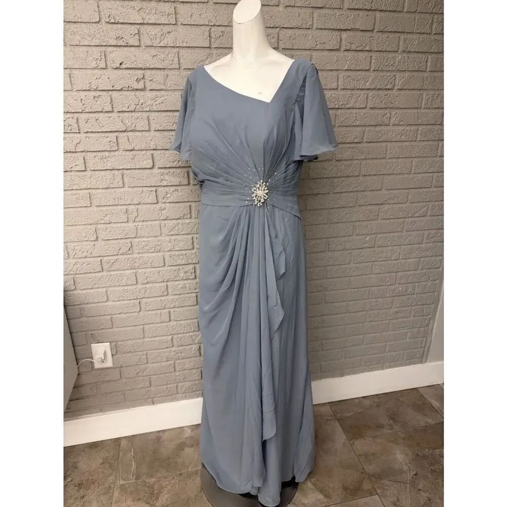 Womenâs AsymmetricalâNeckline Flutter Sleeve Bridesmaids Gown Size 16